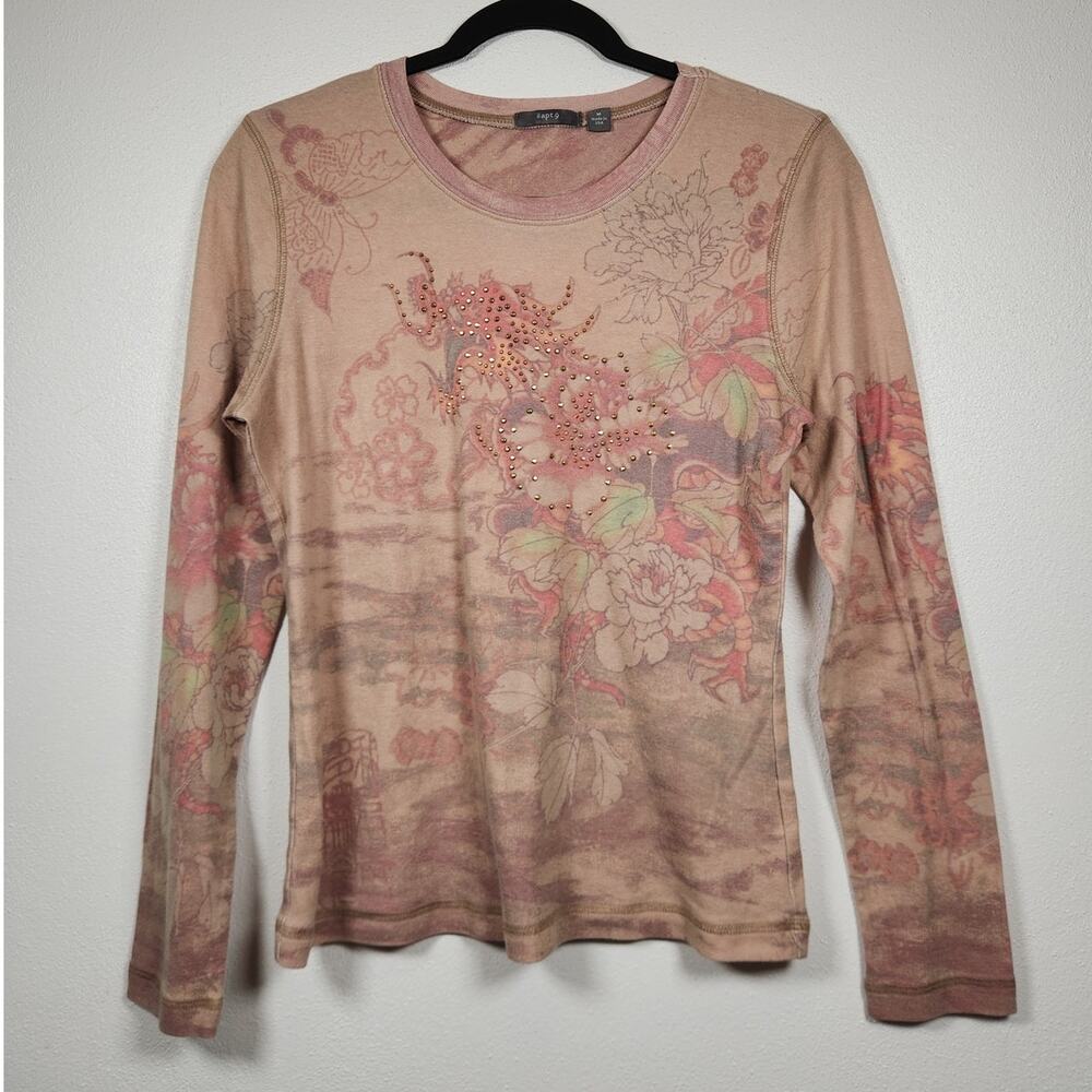 Vintage y2k Apt. 9 Dragon Beaded AOP Shirt Boho Hippie Art Nature Skater Punk